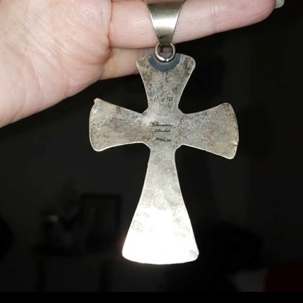 SOLD Spiny Oyster Sterling Silver 4" Cross Pendant - Picture 3 of 9